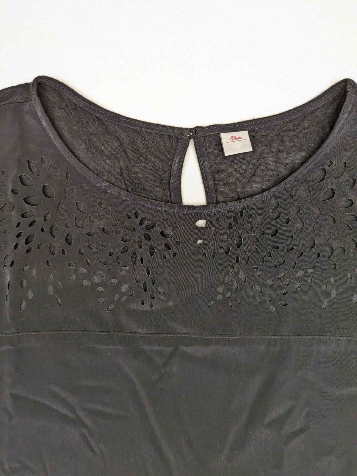s.Oliver black shift dress with short sleeves and stylish cut-out neckline details
