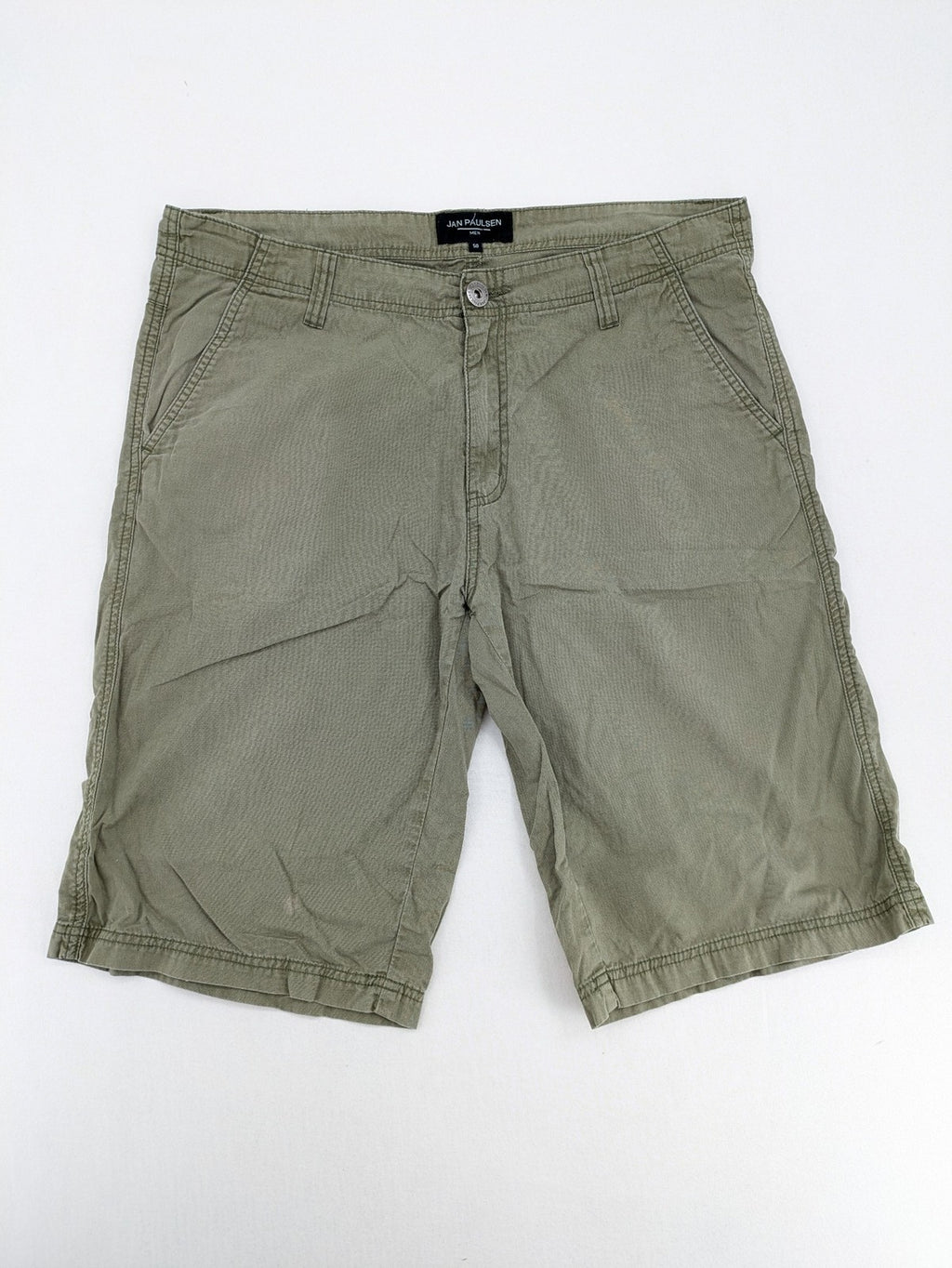 Jan Paulsen khaki chino shorts flat front cotton with classic design and breathable material.