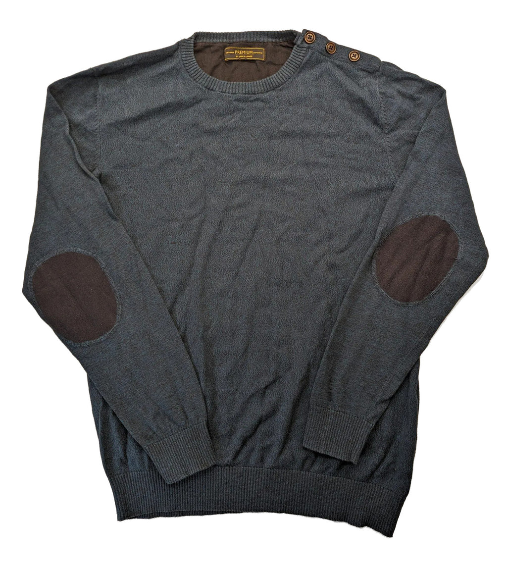 Jack & Jones brown and grey turtle neck jumper with contrasting elbow patches and shoulder buttons.