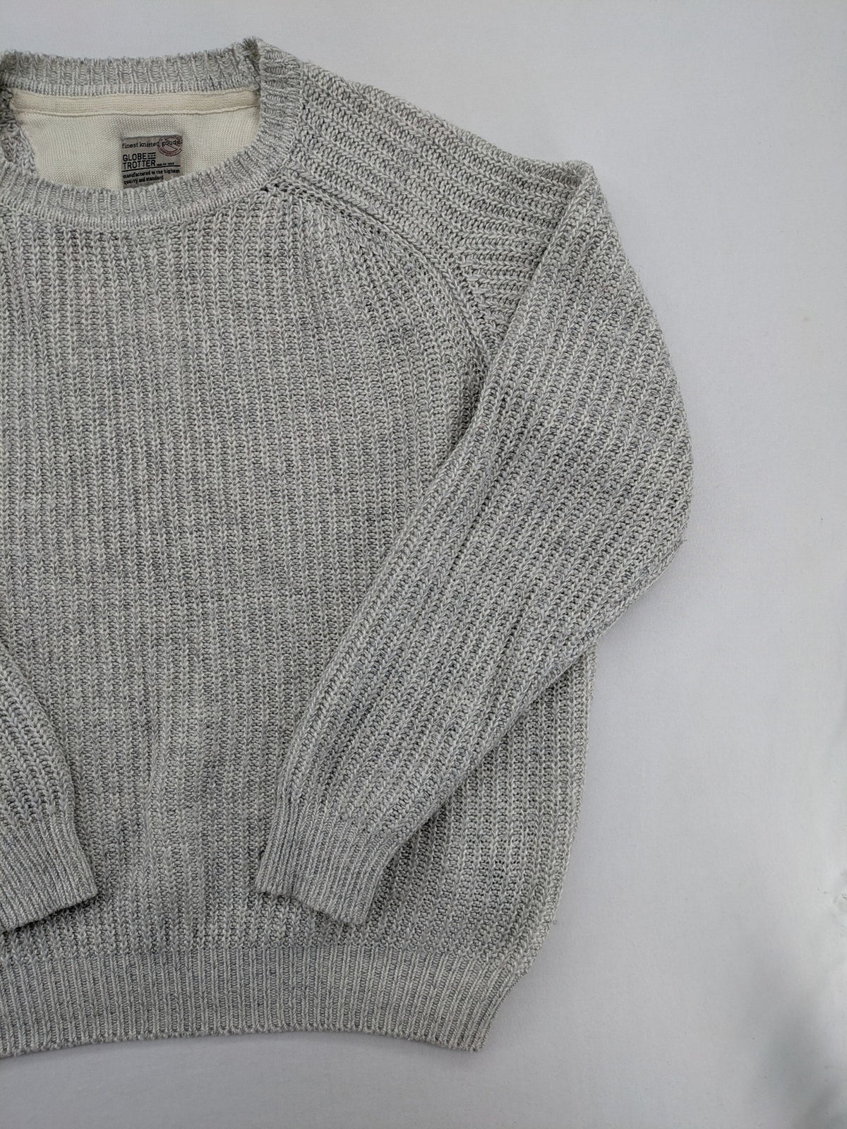 Globe-Trotter grey turtle neck jumper ribbed knit with raglan sleeves.