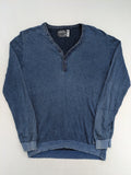 Gas blue turtle neck jumper with diamond pattern, three-button Henley neck, and contrasting trim.