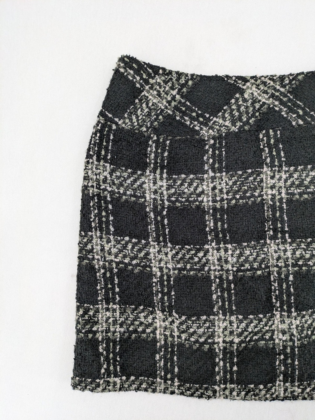 Yessica black mini skirt tweed check pattern A-line cut wool blend material