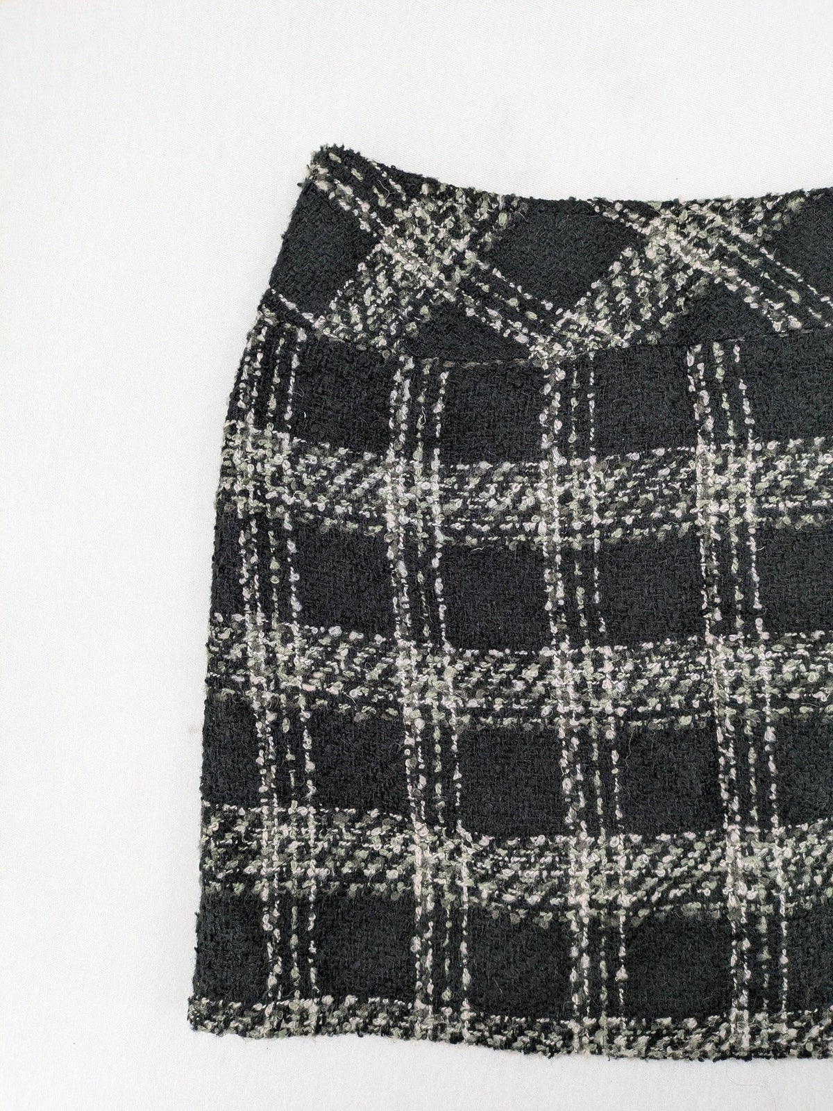 Yessica black mini skirt tweed check pattern A-line cut wool blend material