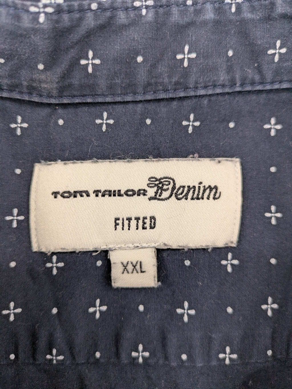 Tom Tailor Denim navy long sleeve shirt fitted cotton button-down with subtle allover pattern.