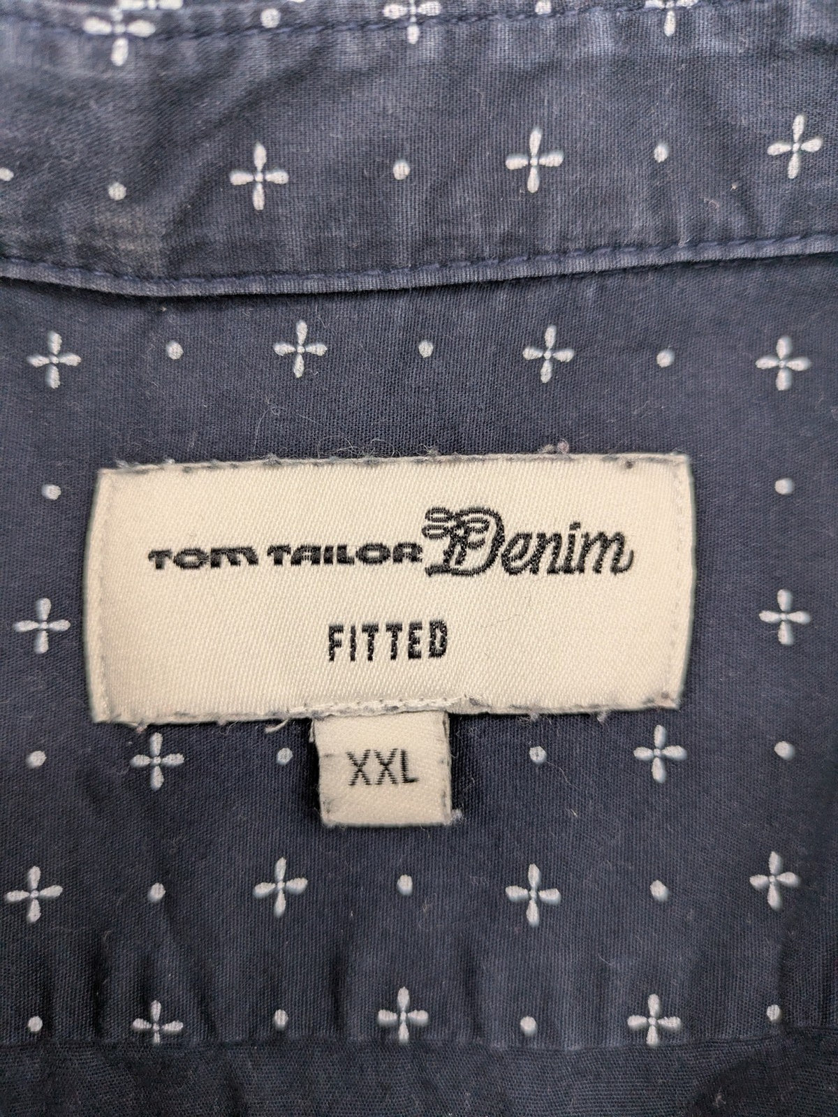 Tom Tailor Denim navy long sleeve shirt fitted cotton button-down with subtle allover pattern.