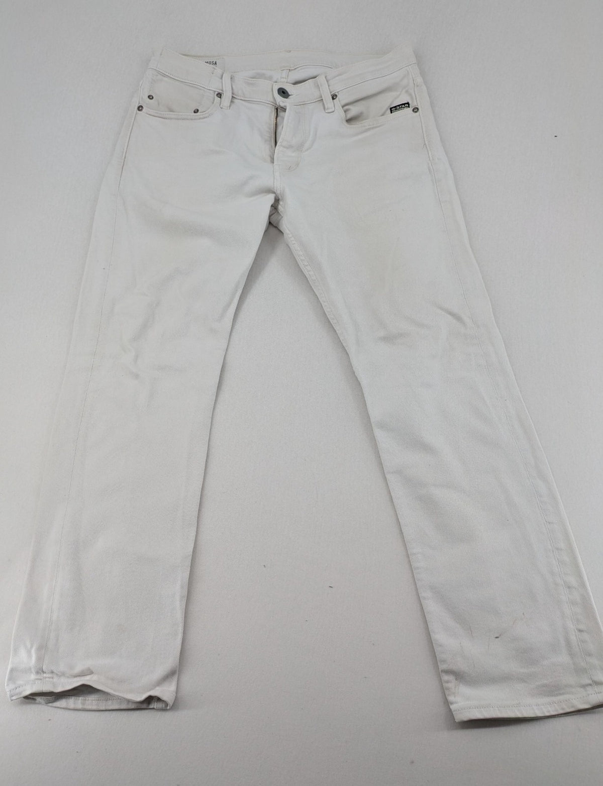G-Star Raw white straight jeans with logo patch and stretch denim material.