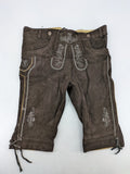 Braun traditional leather pants brown suede with intricate embroidery on bib and legs.