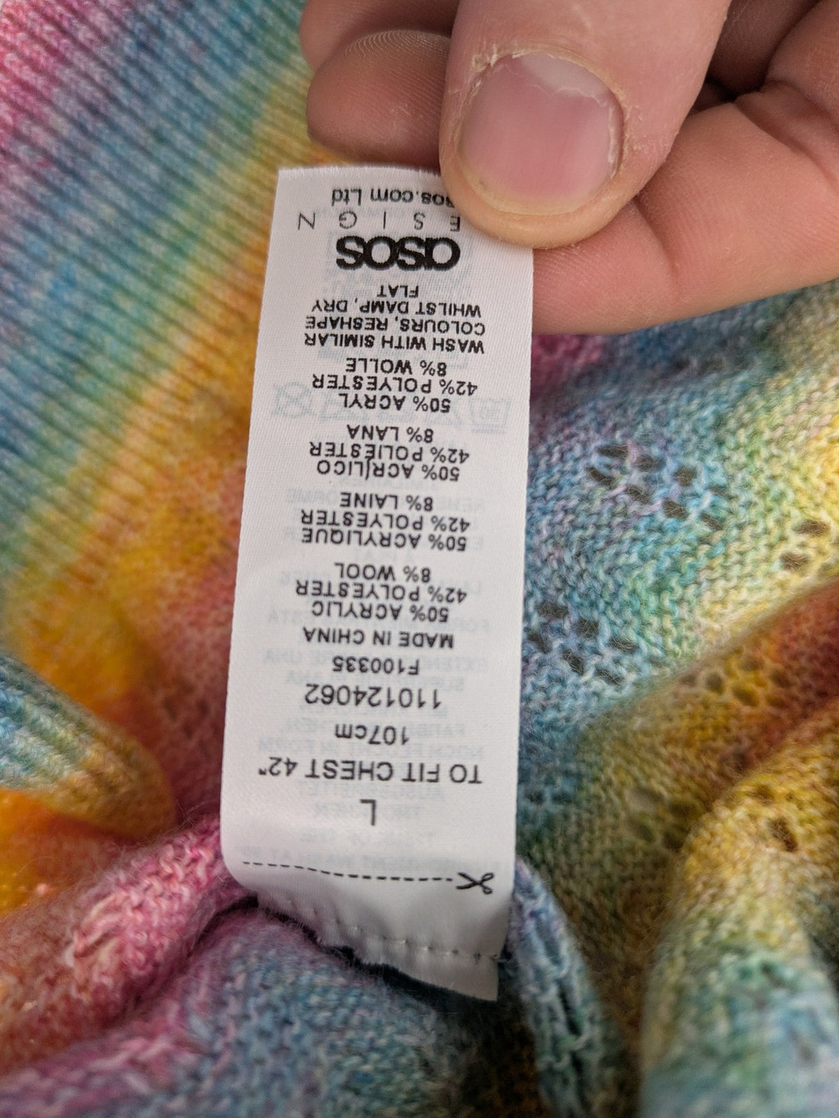 ASOS DESIGN multi turtle neck jumper rainbow striped open knit wool blend