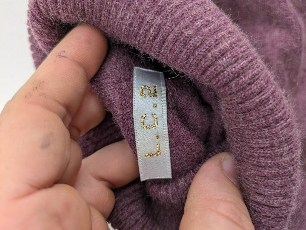 L.C.2 burgundy turtle neck jumper soft viscose blend with ribbed cuffs and hem.