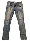 ONE LOVE DENIM blue straight jeans with distressed details and double button closure.