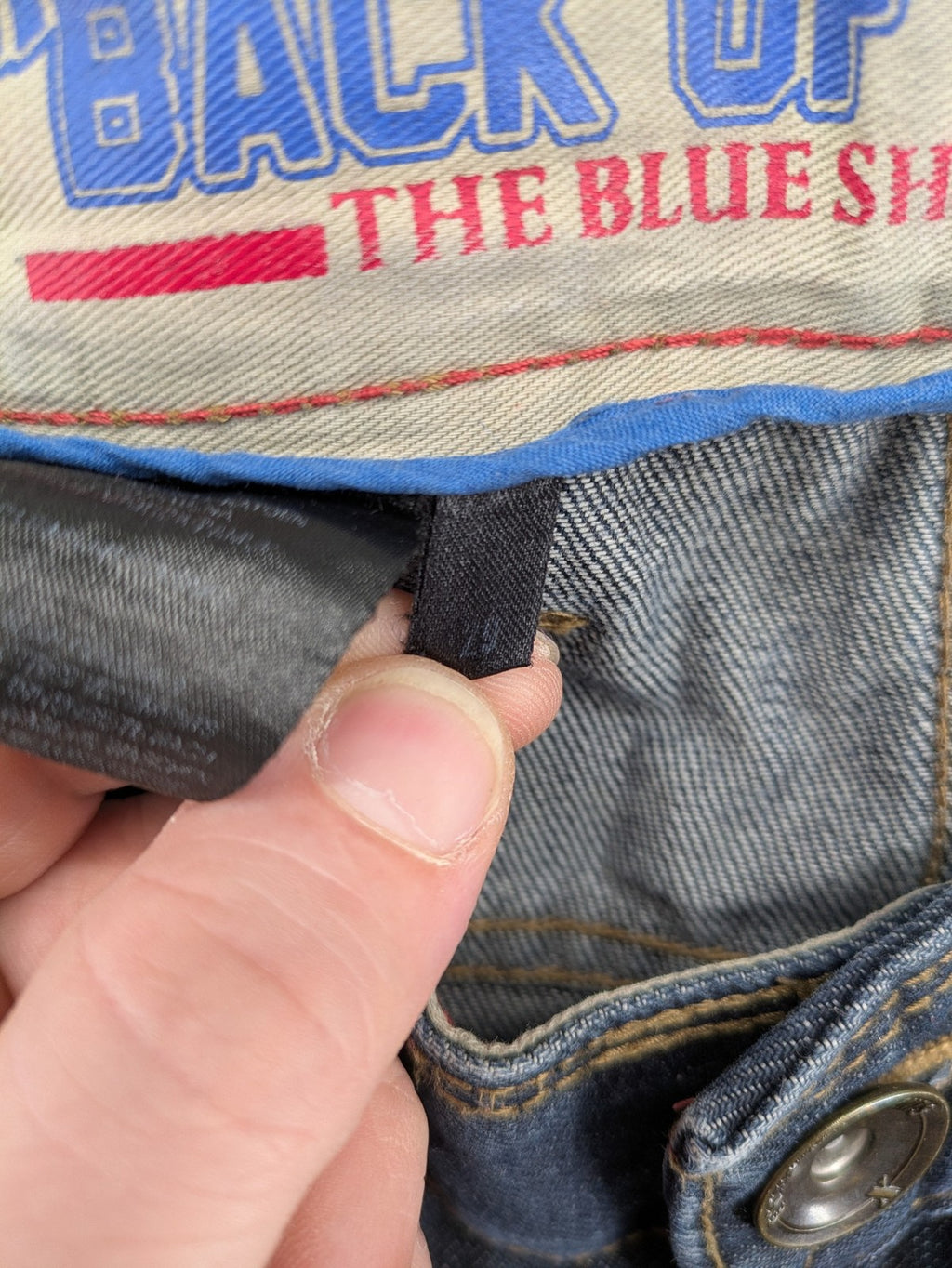 Back Of Beyond blue straight jeans 5-pocket design with classic denim wash.