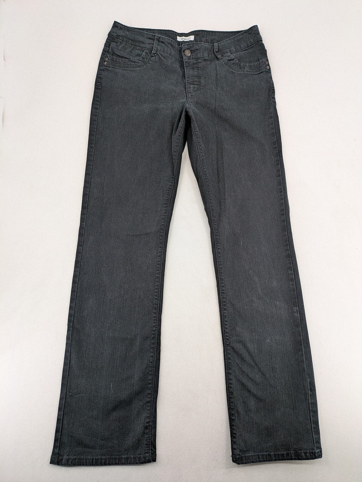 Yessica black straight jeans with classic dark wash and stretch denim material.