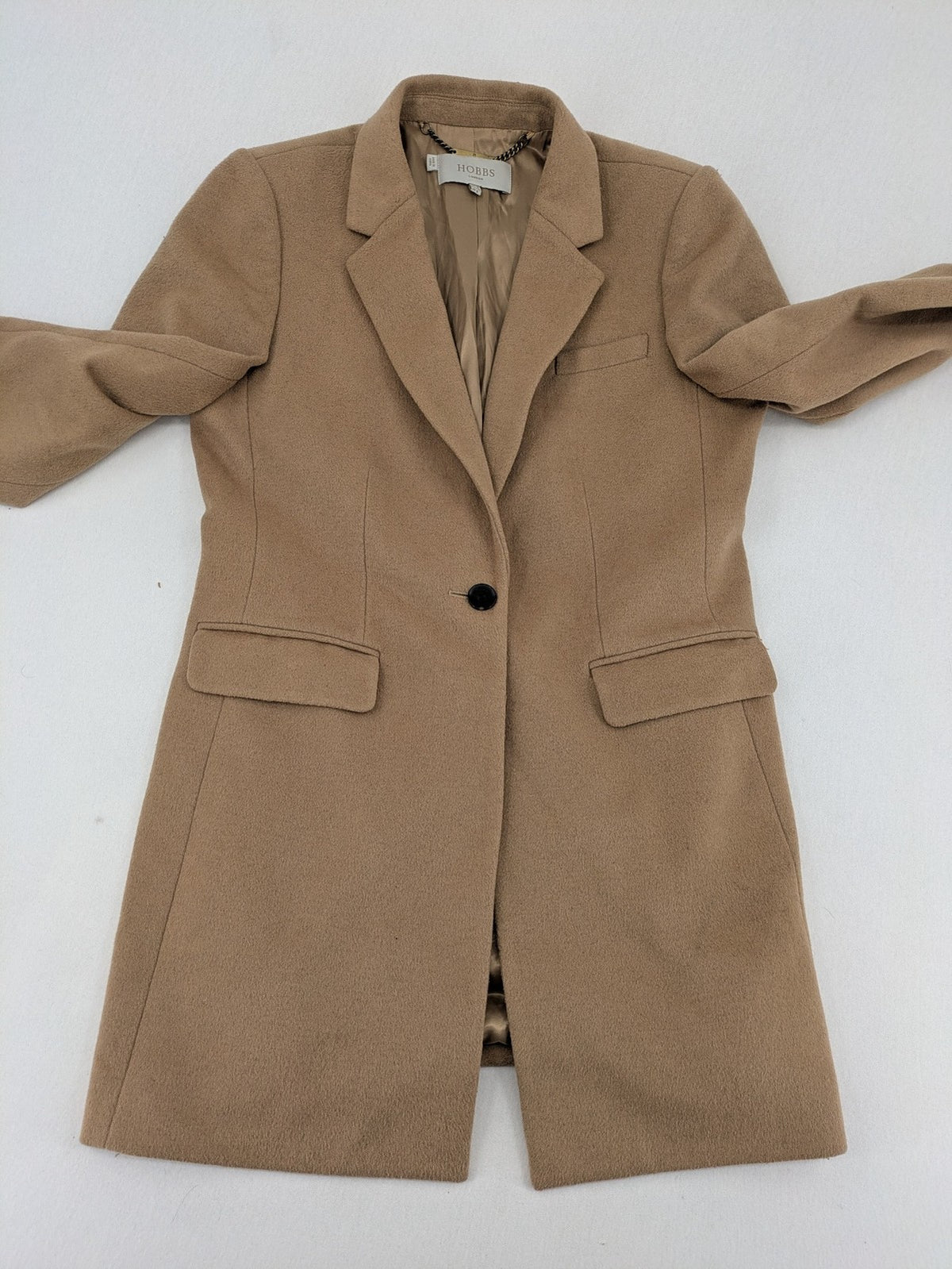 Hobbs London beige wool blend jacket single-breasted tailored fit with original buttons.