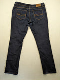 Okay blue straight jeans dark wash 5-pocket style with stretch material for comfort.
