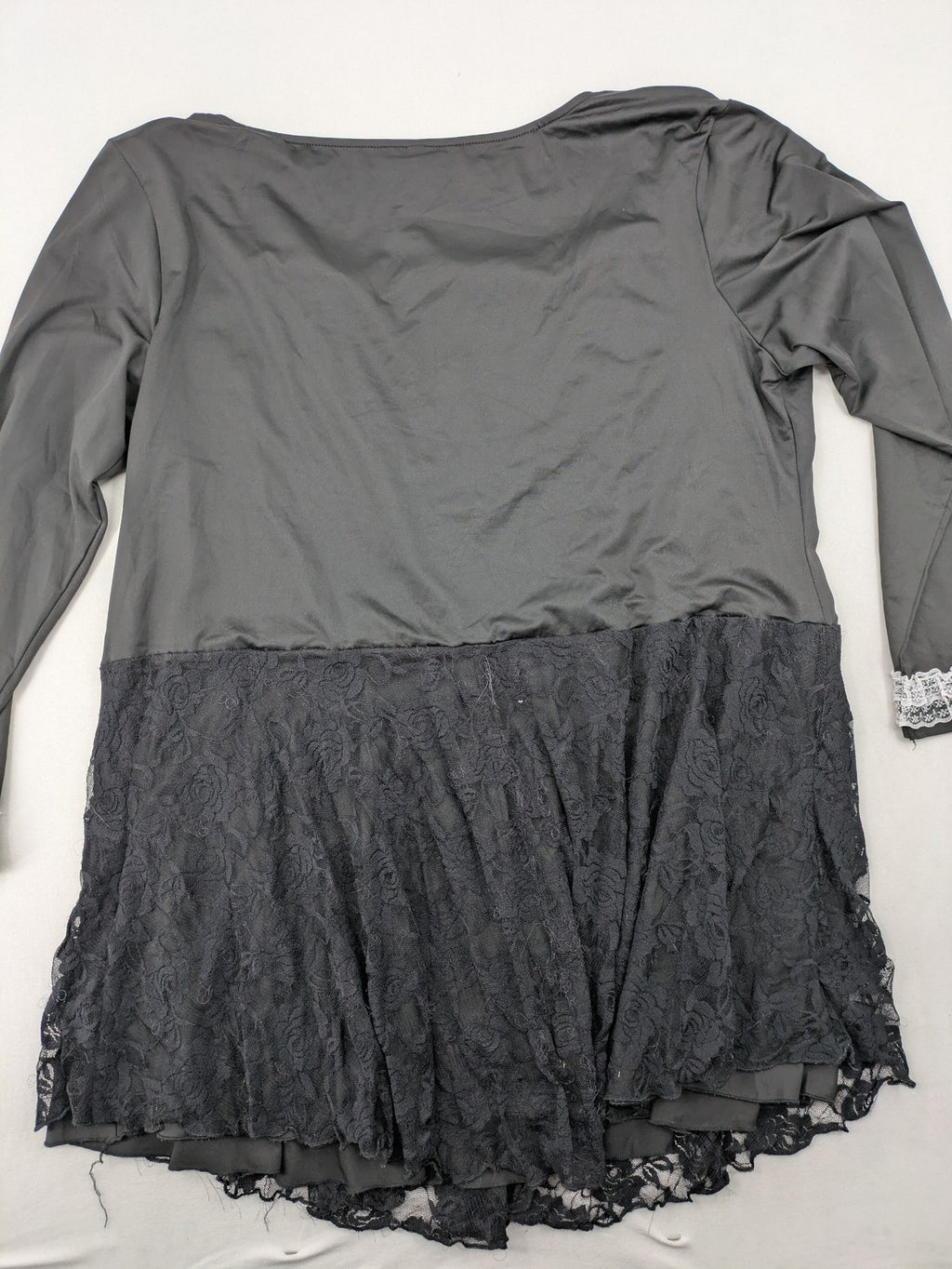 Rose Gal pink gothic dress with black lace trim and white lace cuffs, square cut.