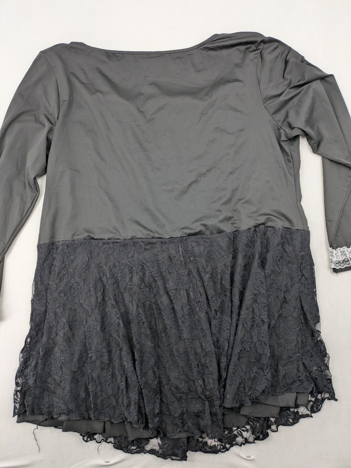 Rose Gal pink gothic dress with black lace trim and white lace cuffs, square cut.