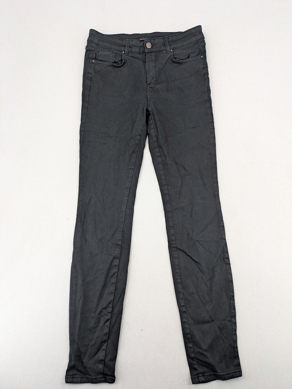 Massimo Dutti grey skinny fit jeans with coated finish and sleek silhouette.