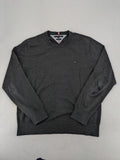 Tommy Hilfiger grey turtle neck jumper with embroidered flag logo on chest.