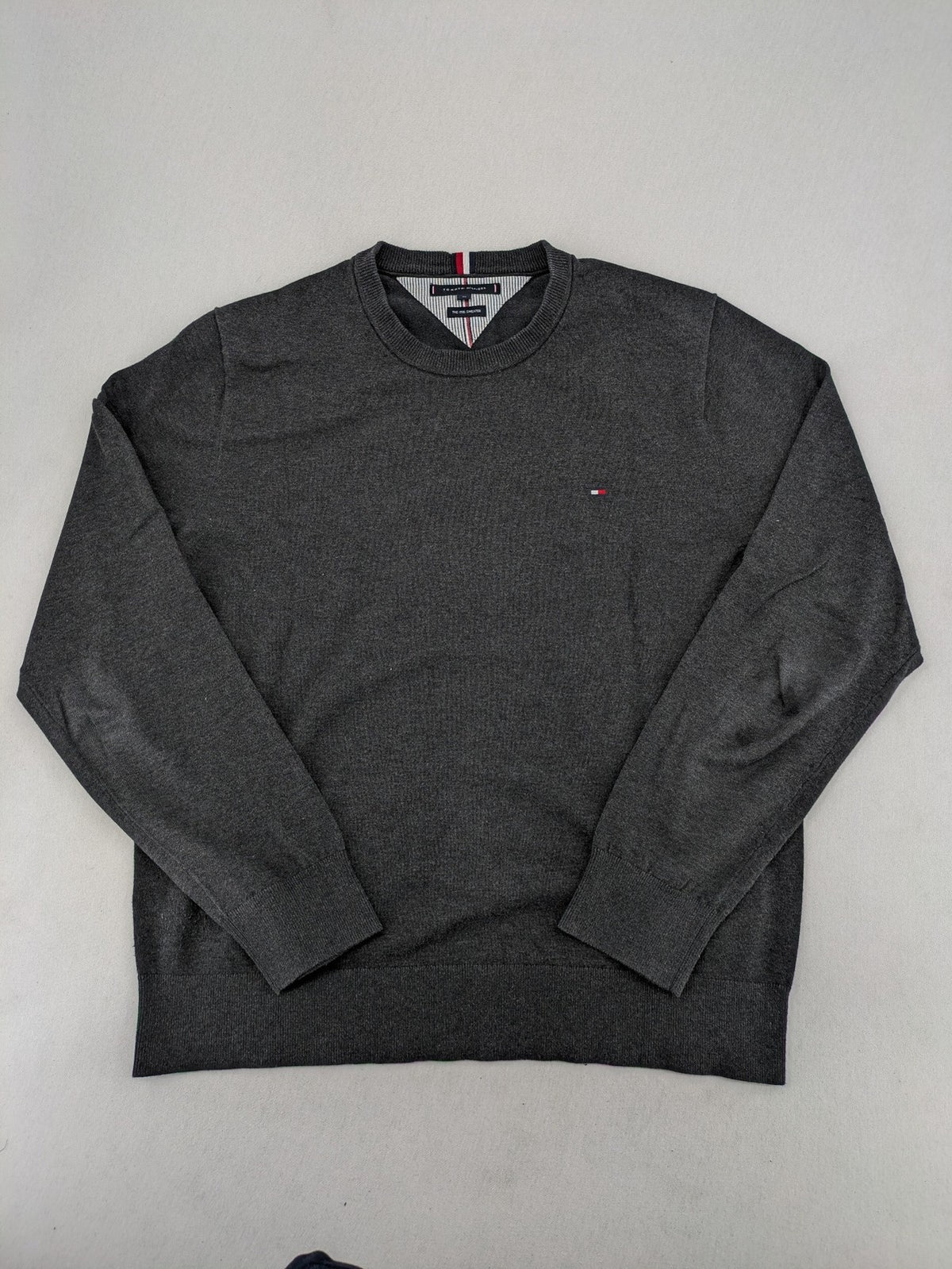 Tommy Hilfiger grey turtle neck jumper with embroidered flag logo on chest.