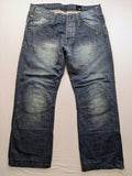 Jack & Jones blue straight jeans with biker panel details and button-fly closure.