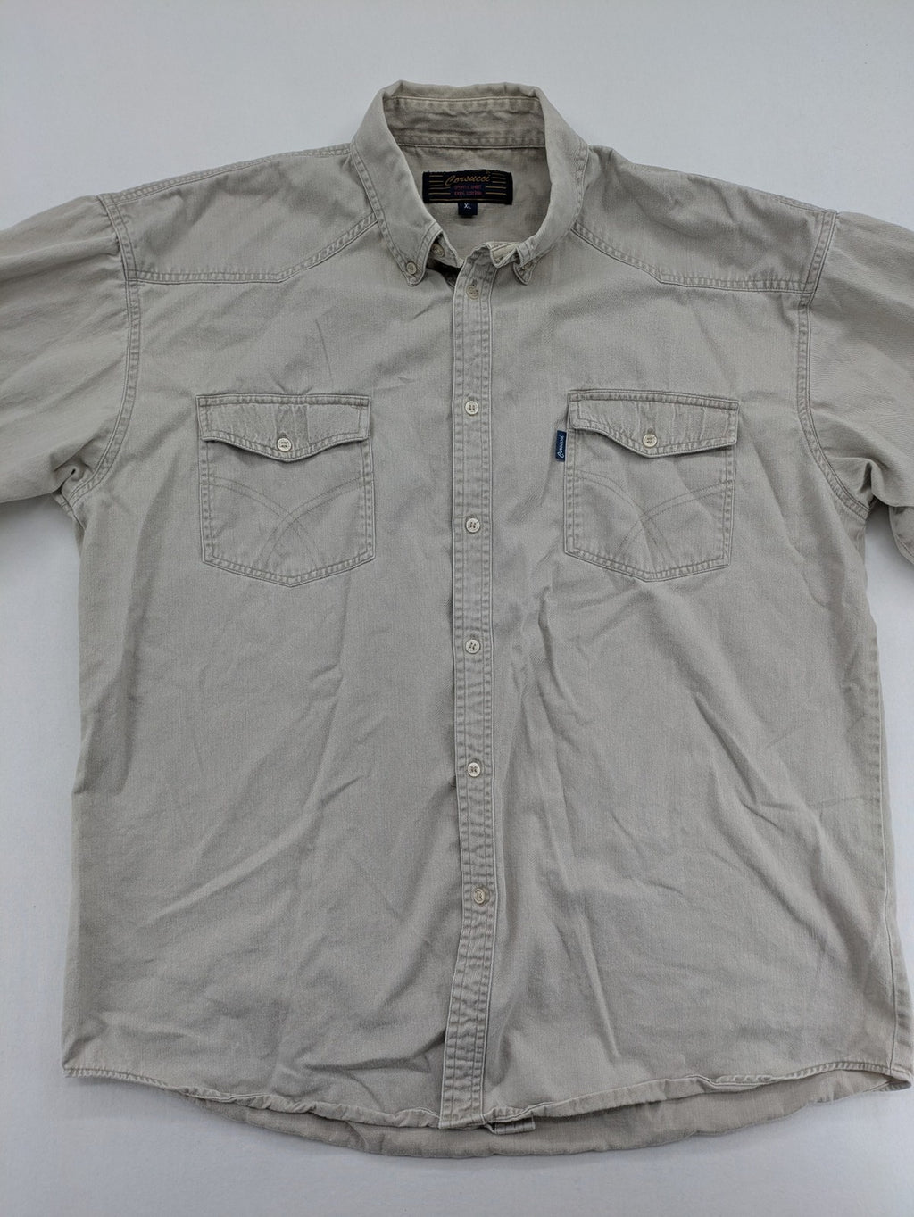 Corsucci beige button-down shirt 100% cotton with buttoned chest pockets and classic collar