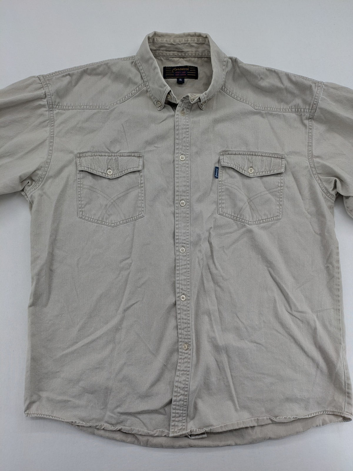 Corsucci beige button-down shirt 100% cotton with buttoned chest pockets and classic collar