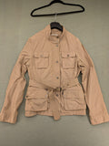 MORE & MORE beige field jacket with belt, four pockets, and standing collar.
