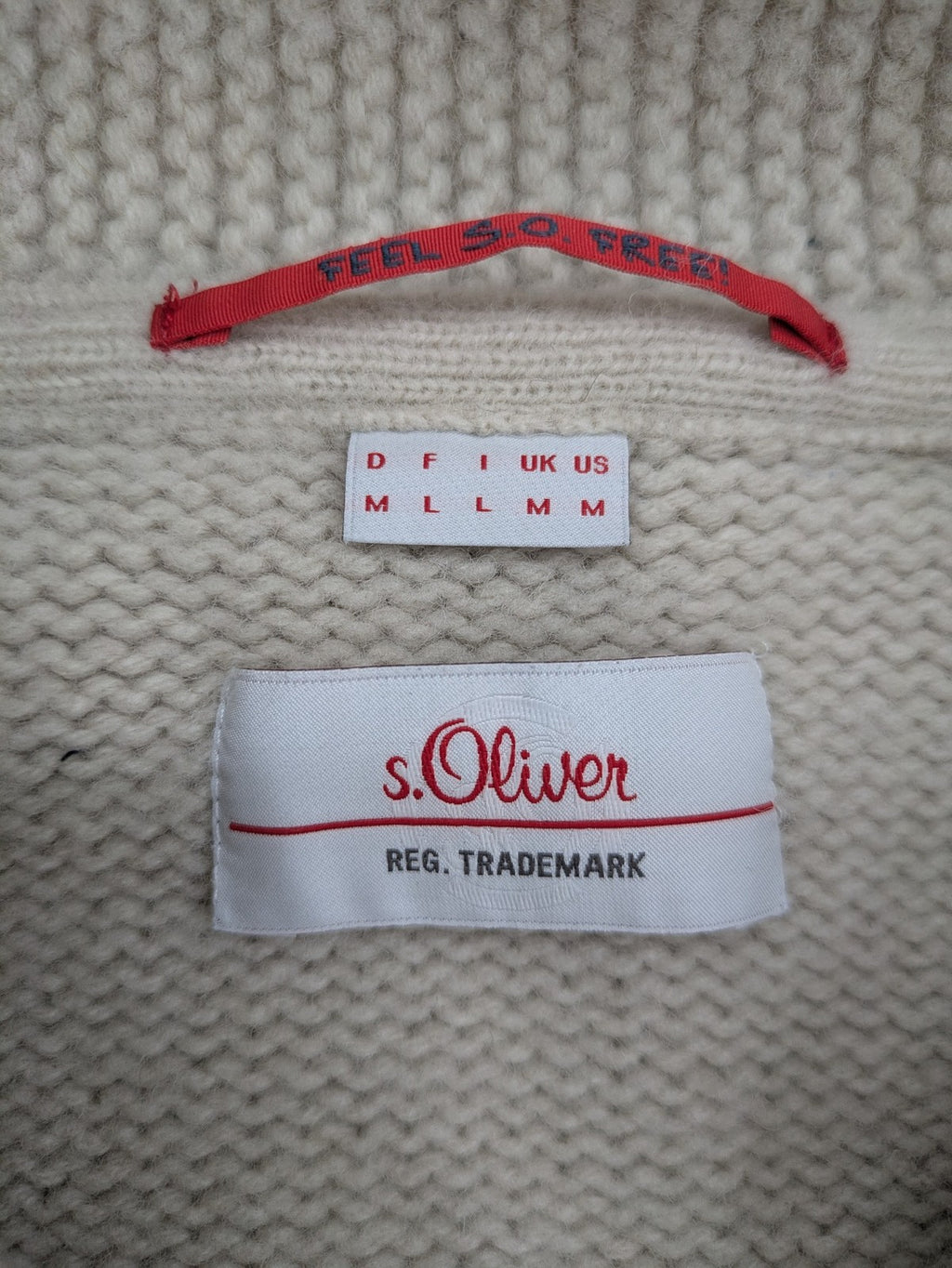 s.Oliver beige turtle neck jumper with cable knit pattern and toggle button detail