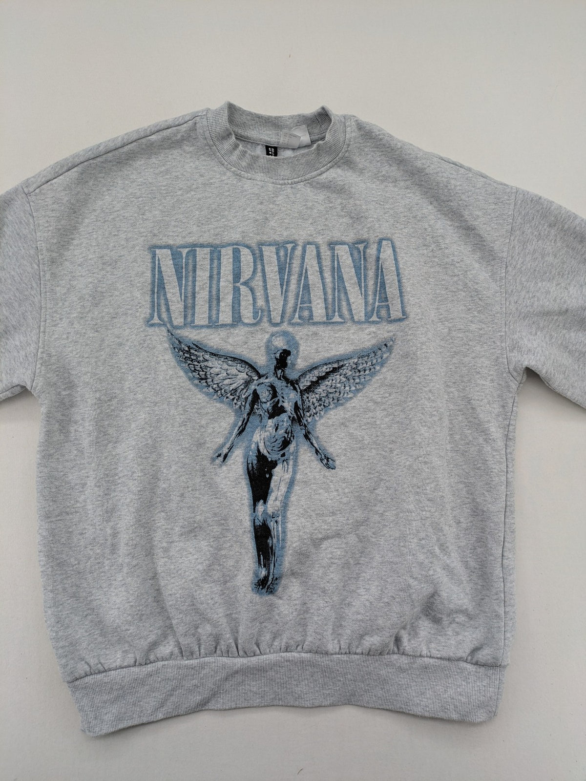 H&M Divided grey turtle neck jumper featuring Nirvana "In Utero" angel graphic.