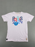 Paris 2024 casual kimono blue, red, white with bold graphic print and soft cotton material.