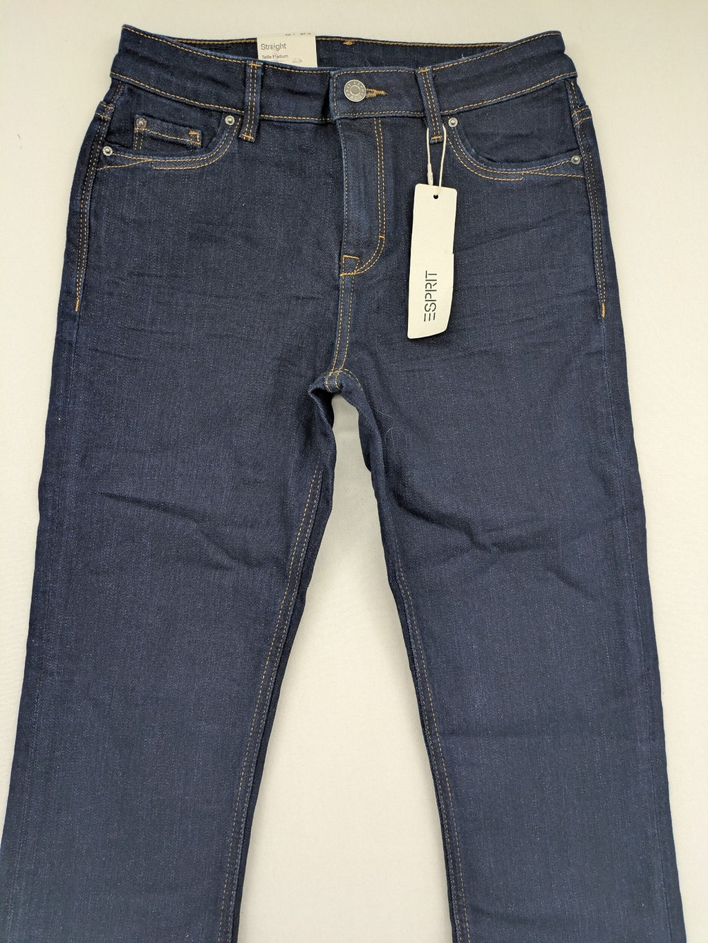 Esprit blue straight jeans with classic 5-pocket design and medium rise fit.
