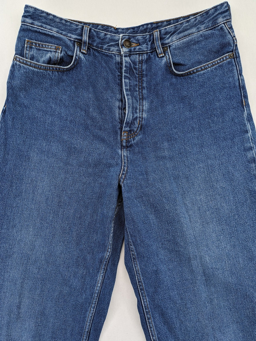 COS blue straight jeans relaxed fit high waist button fly 100% cotton denim.