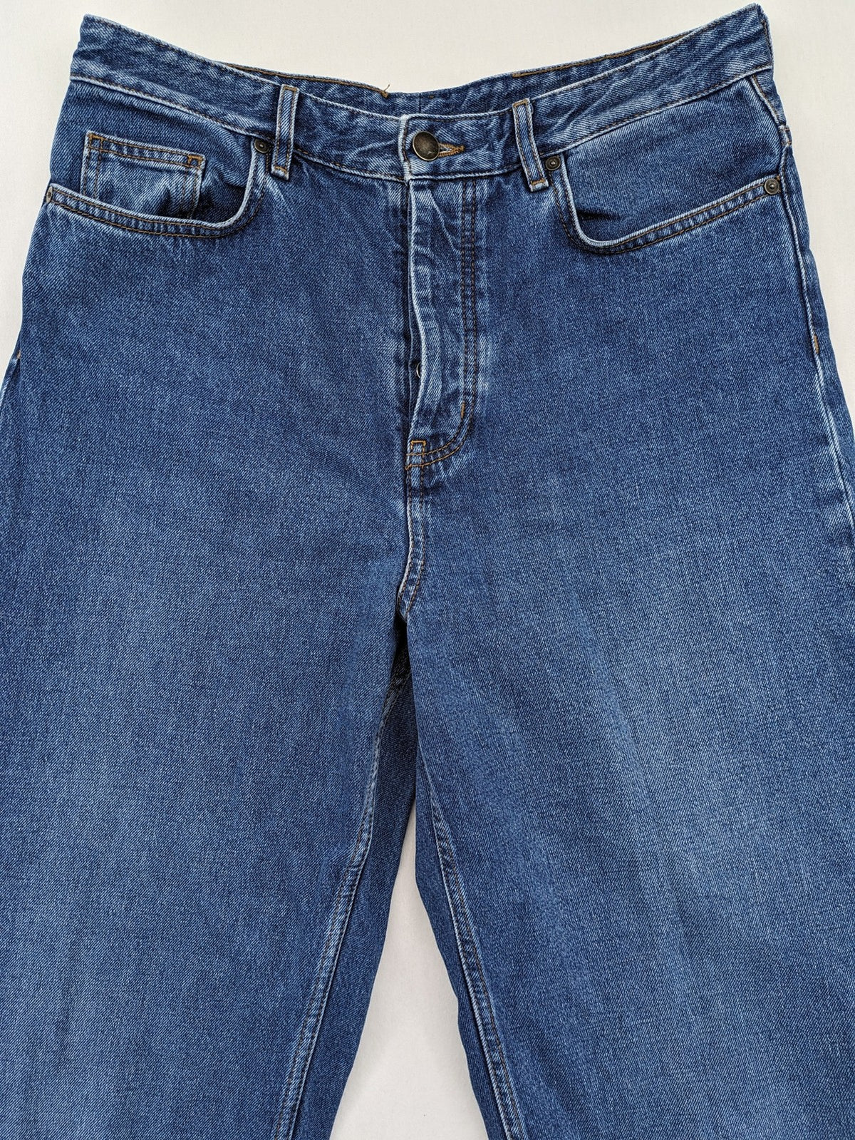 COS blue straight jeans relaxed fit high waist button fly 100% cotton denim.