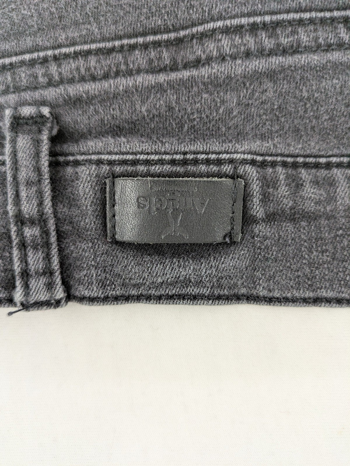 Angels grey straight jeans with 5-pocket design and faded black wash.