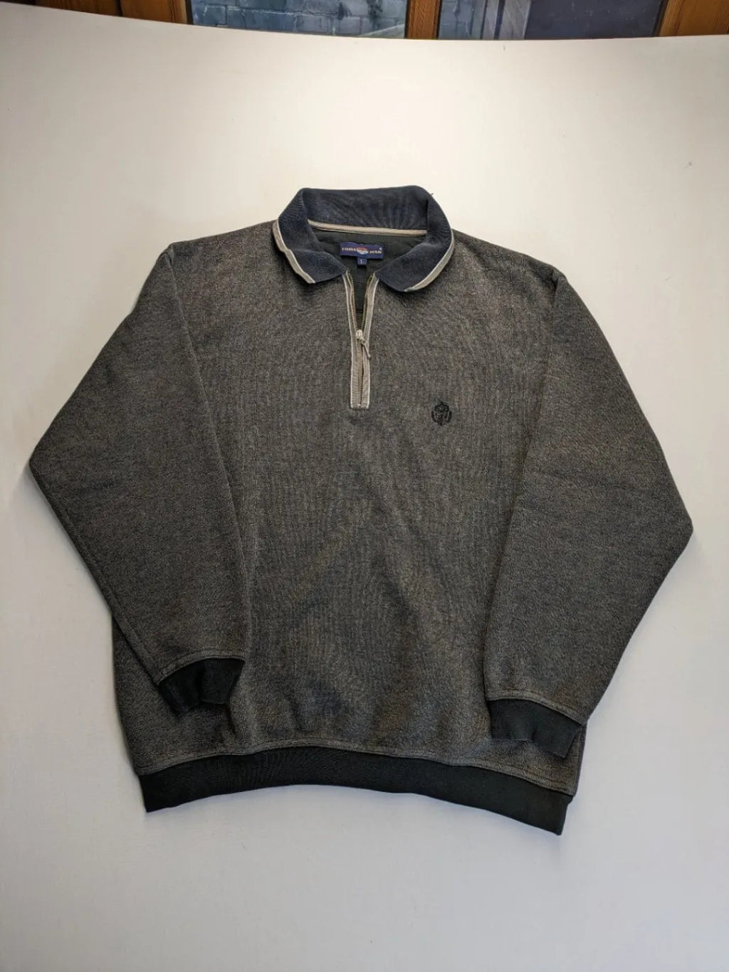 Today's Man turtle neck jumper multi grey melange with 1/4 zip and embroidered logo.
