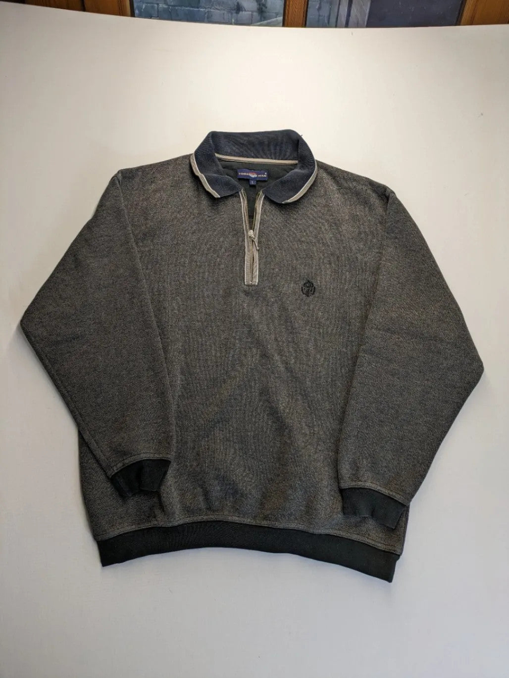Today's Man turtle neck jumper multi grey melange with 1/4 zip and embroidered logo.