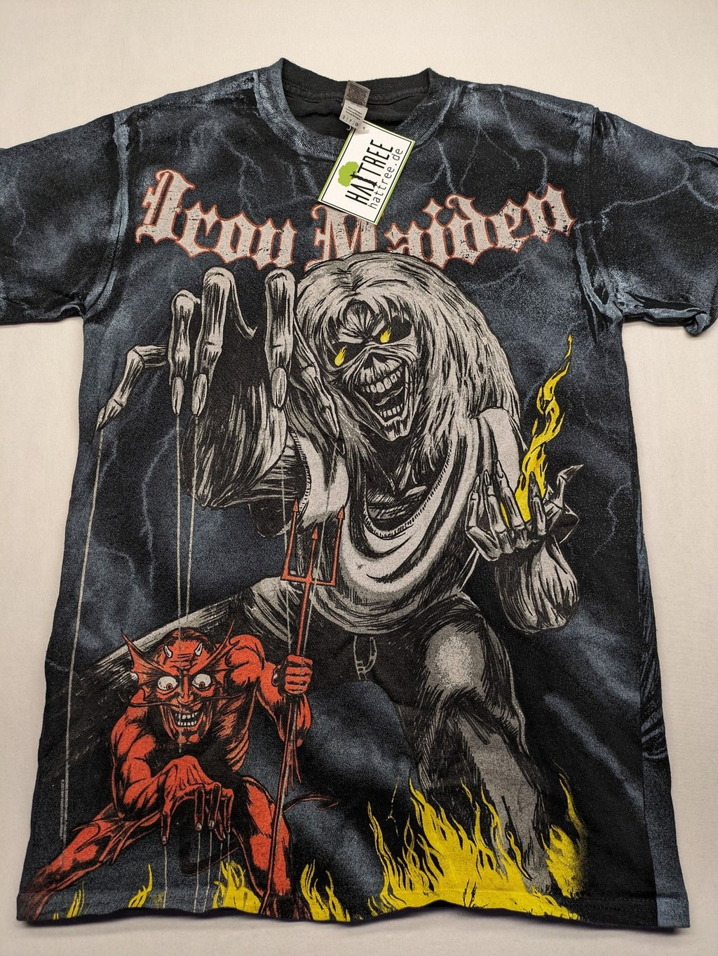 Iron Maiden multi t-shirt featuring "The Number of the Beast" artwork and all-over lightning print.