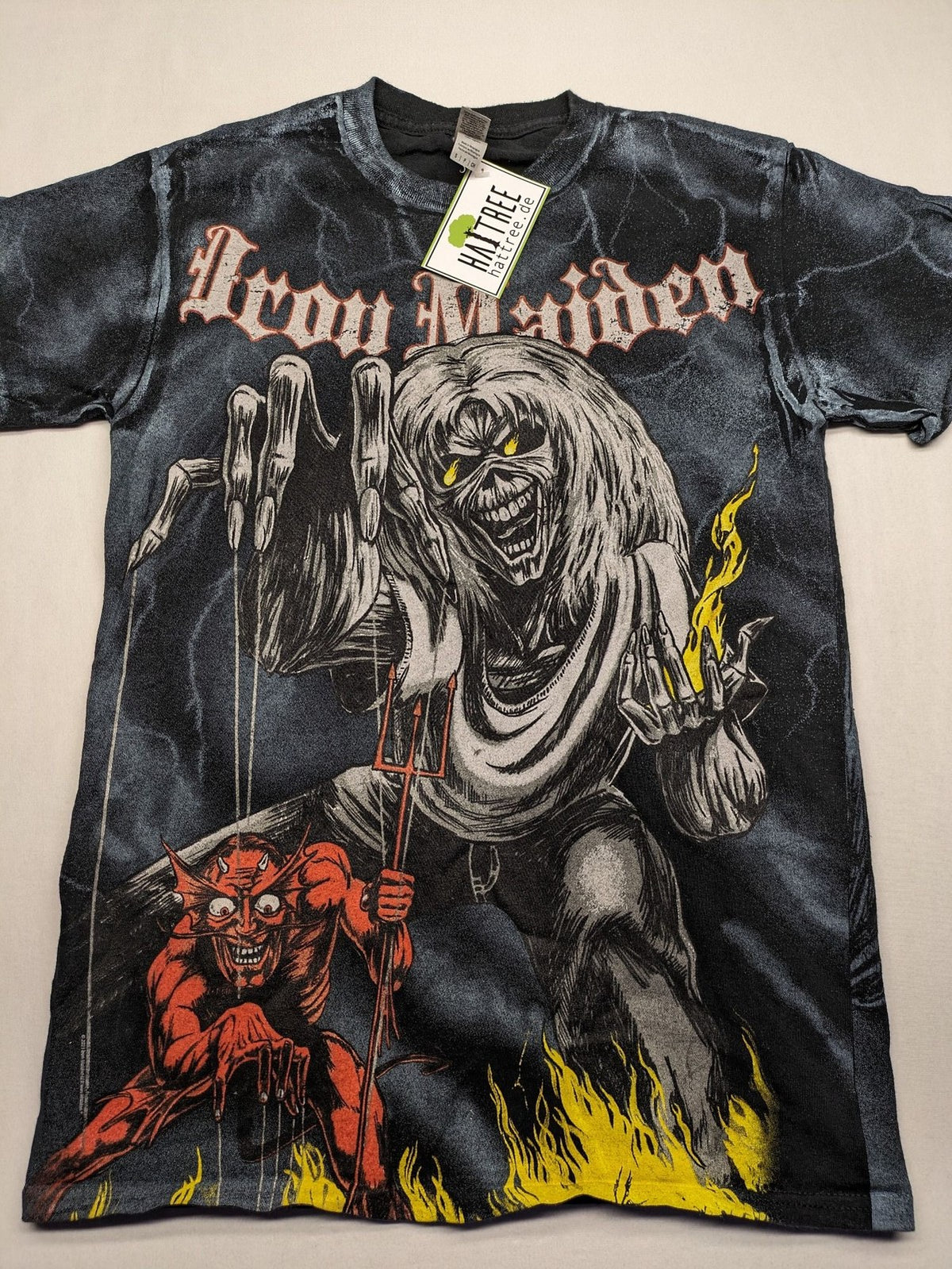 Iron Maiden multi t-shirt featuring "The Number of the Beast" artwork and all-over lightning print.