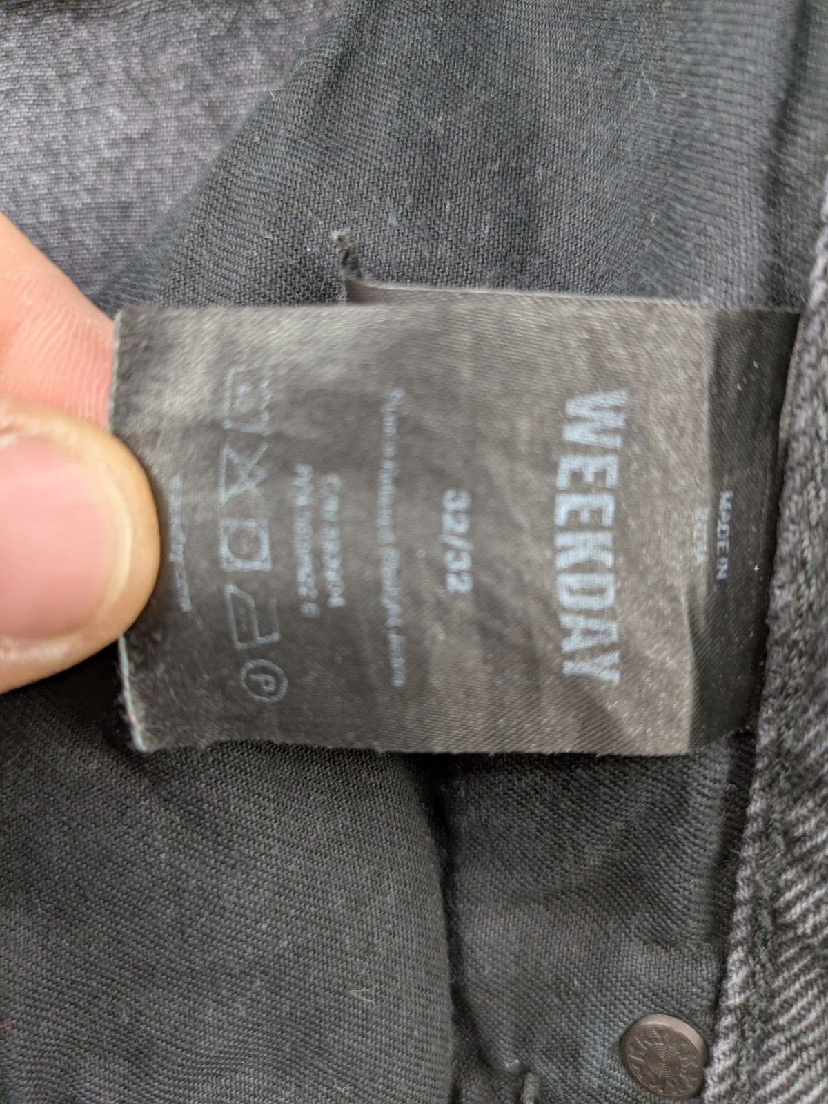 Weekday grey straight jeans washed denim with button fly and classic fit.