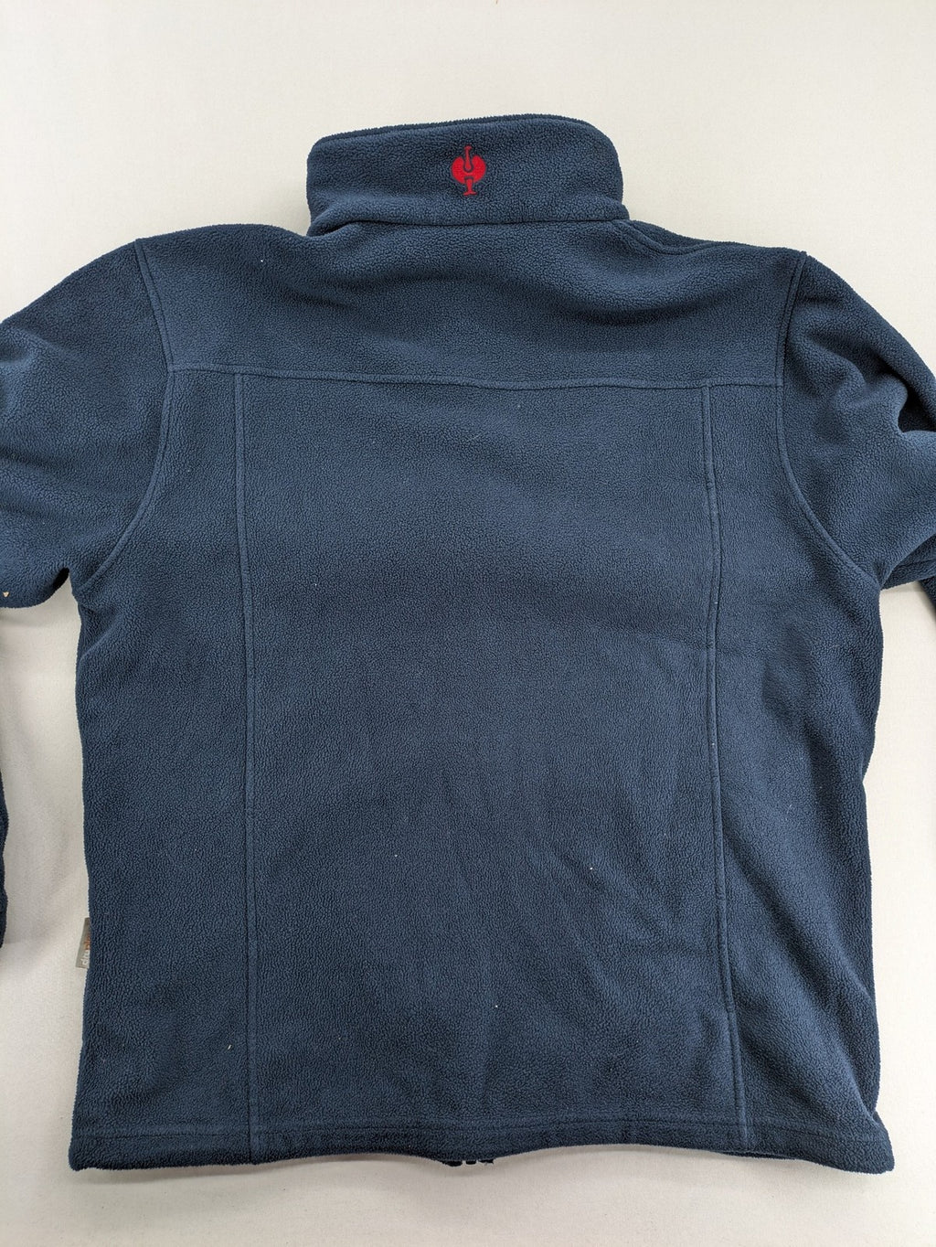 engelbert strauss navy fleece jacket embroidered Lorenzen Gebäudetechnik logo, full zip
