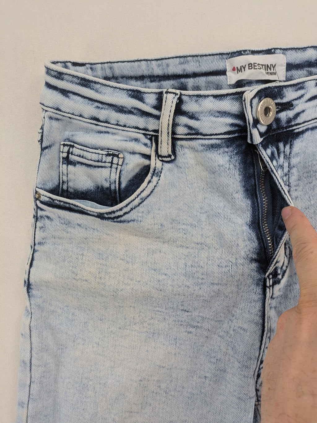 My Bestiny blue straight jeans acid wash finish five-pocket design stretchy cotton blend
