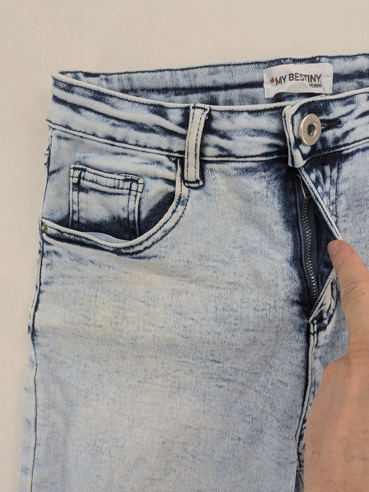 My Bestiny blue straight jeans acid wash finish five-pocket design stretchy cotton blend