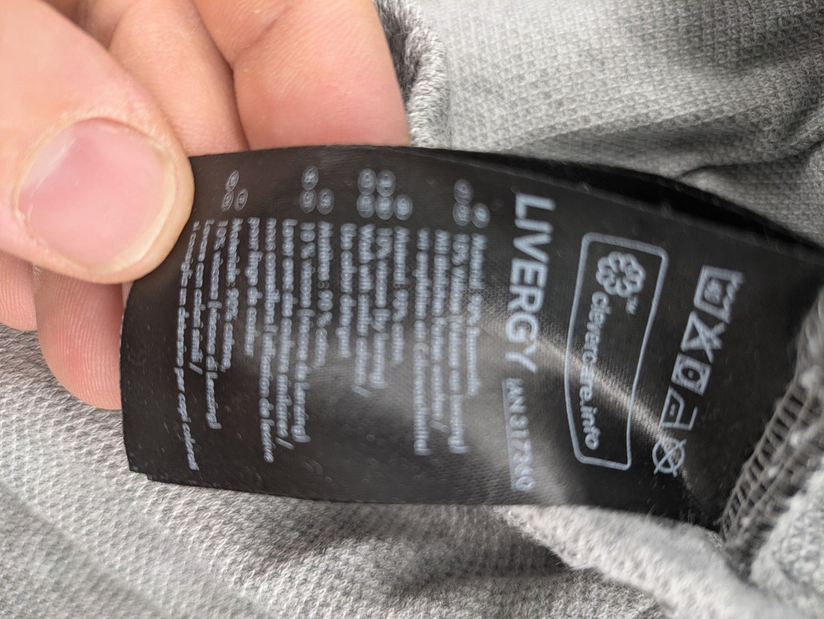 Livergy grey sweat shorts with elastic waistband, drawstring, and side pockets.