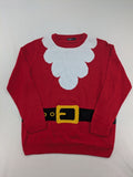Livergy red turtle neck jumper festive Santa design with white collar and belt pattern.