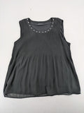 C&A grey top sleeveless pleated chiffon overlay with silver studs at neckline