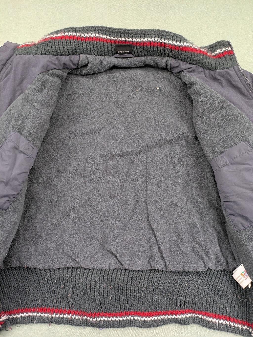 Adidas vintage bomber jacket multi colour fleece lined big logo on back