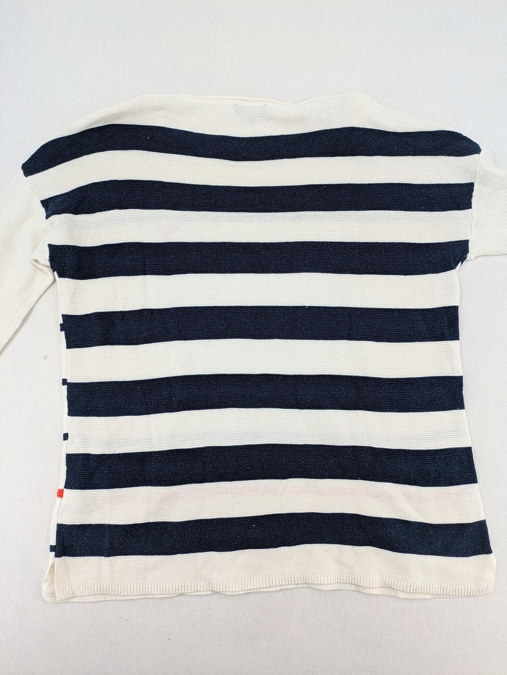Tom Tailor cream turtle neck jumper with navy stripes and red accent, featuring anchor embroidery.