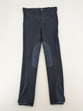 Cavalliero blue youth riding pants with knee patches and ribbed microfiber fabric.