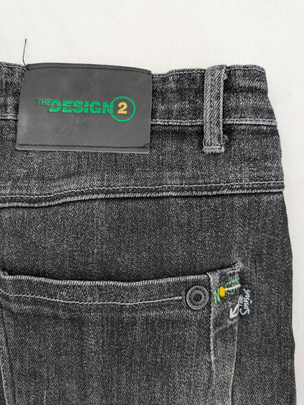 Denim straight jeans black grey washed stretch cotton 5-pocket design with logo details
