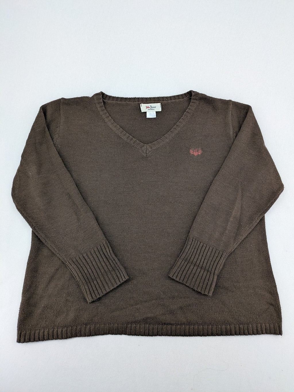 john baner brown turtle neck jumper soft knit with embroidered logo on chest